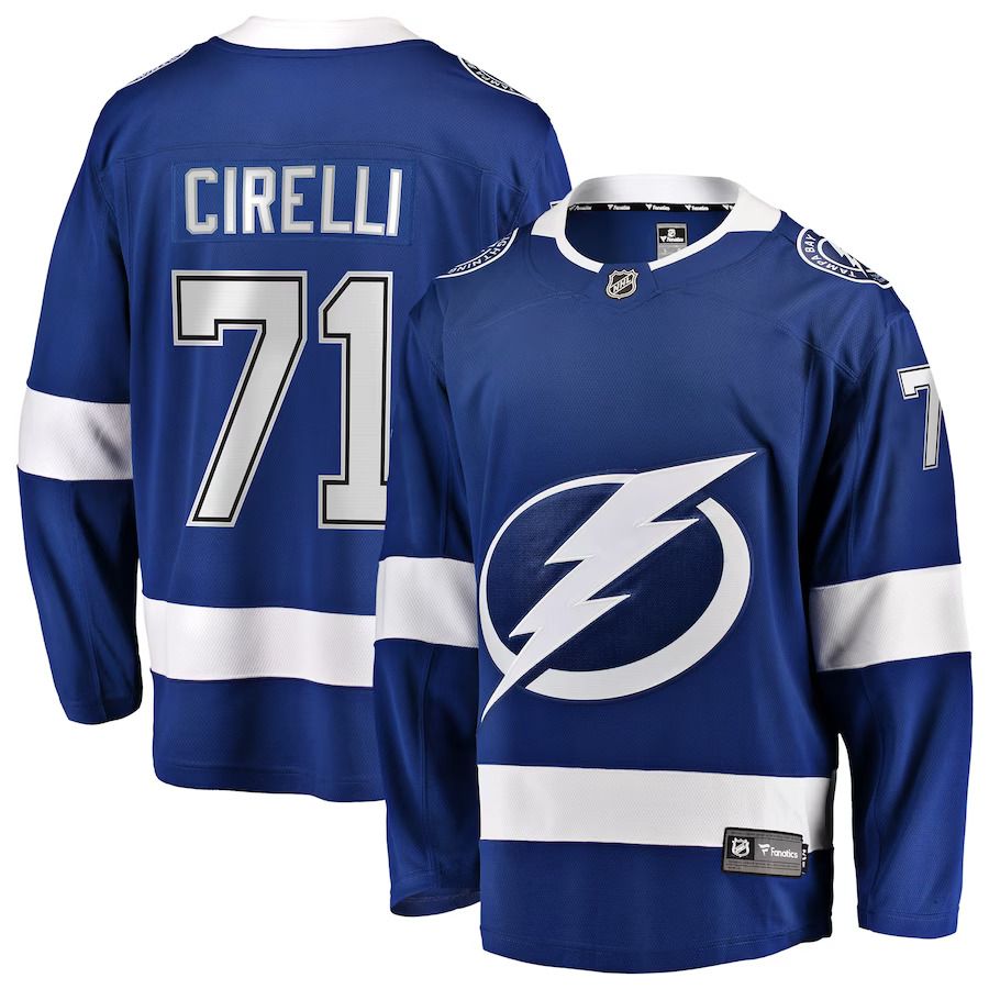 Men Tampa Bay Lightning 71 Anthony Cirelli Fanatics Branded Blue Home Breakaway Player NHL Jersey